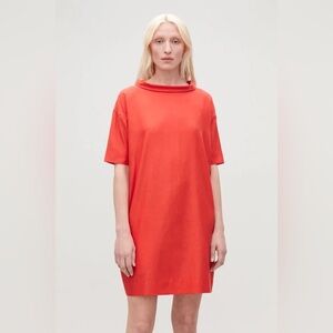 COS Sz 4 Red Cotton Blend Folder Collar Relaxed Dress